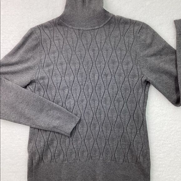 Eclectic Grey High Turtleneck Wavy Pattern Knit Sweater Size Large - Picture 11 of 16